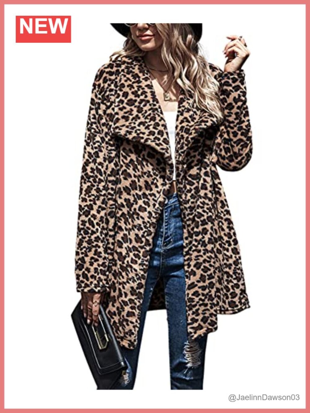 Women's Warm Faux Fur Lapel Leopard Print Overcoat Open Front